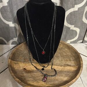 Chic Red and Silver Layered Necklace
